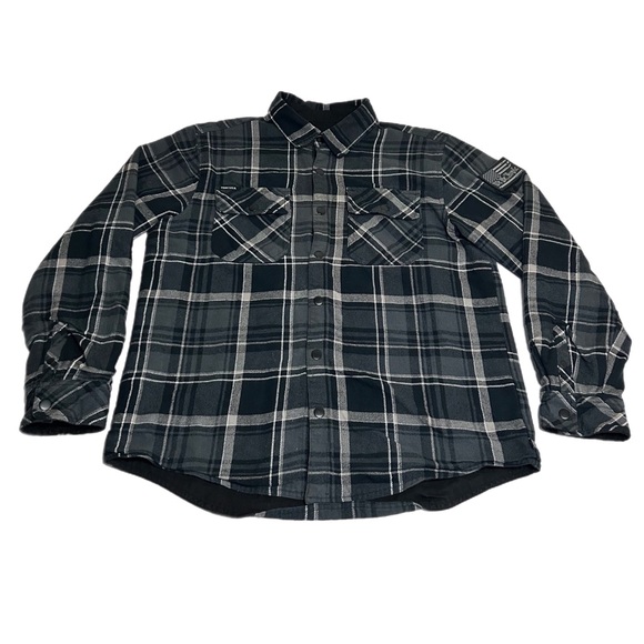 Howitzer Black Reversible Plaid Flannel Shirt Shacket Men’s Small Patriotic Wear - Picture 1 of 16